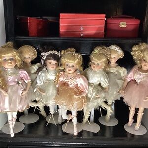 Elegant Porcelain Doll Set with Pink and Cream Dresses